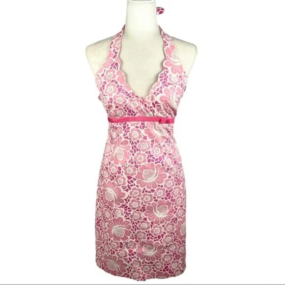 Lilly Pulitzer Vintage Pink "Belle of Lillyville" Halter Scallop Dress - Picture 4 of 10